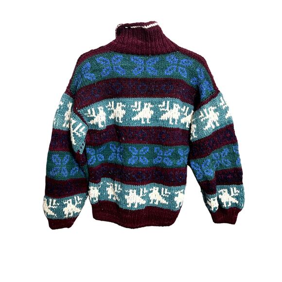 VTG 100% Wool Hand Made Henley Pullover Sweater Made in Ecuador Cottage Whimsy - Picture 2 of 8
